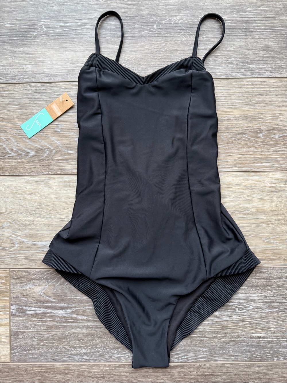 Seea Rosie One Piece Swimsuit XS Black Lace Up Back Vintage NWT